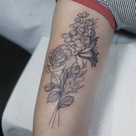 rose and honeysuckle tattoo|march birth flower tattoo drawing.